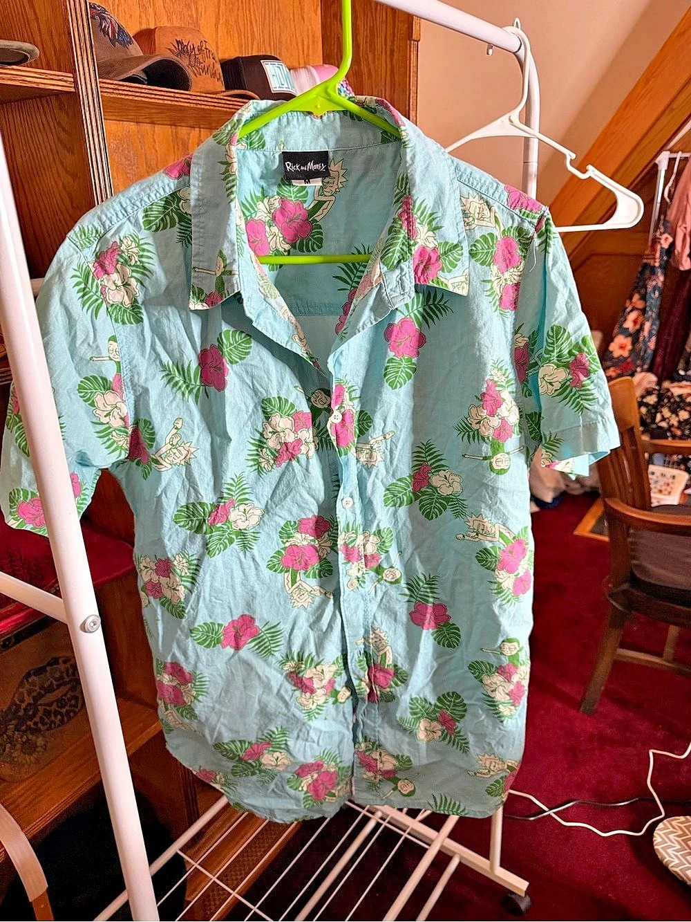 Rick and Morty adult swim Floral Cotton Shirt in Blue & Pink Size Medium